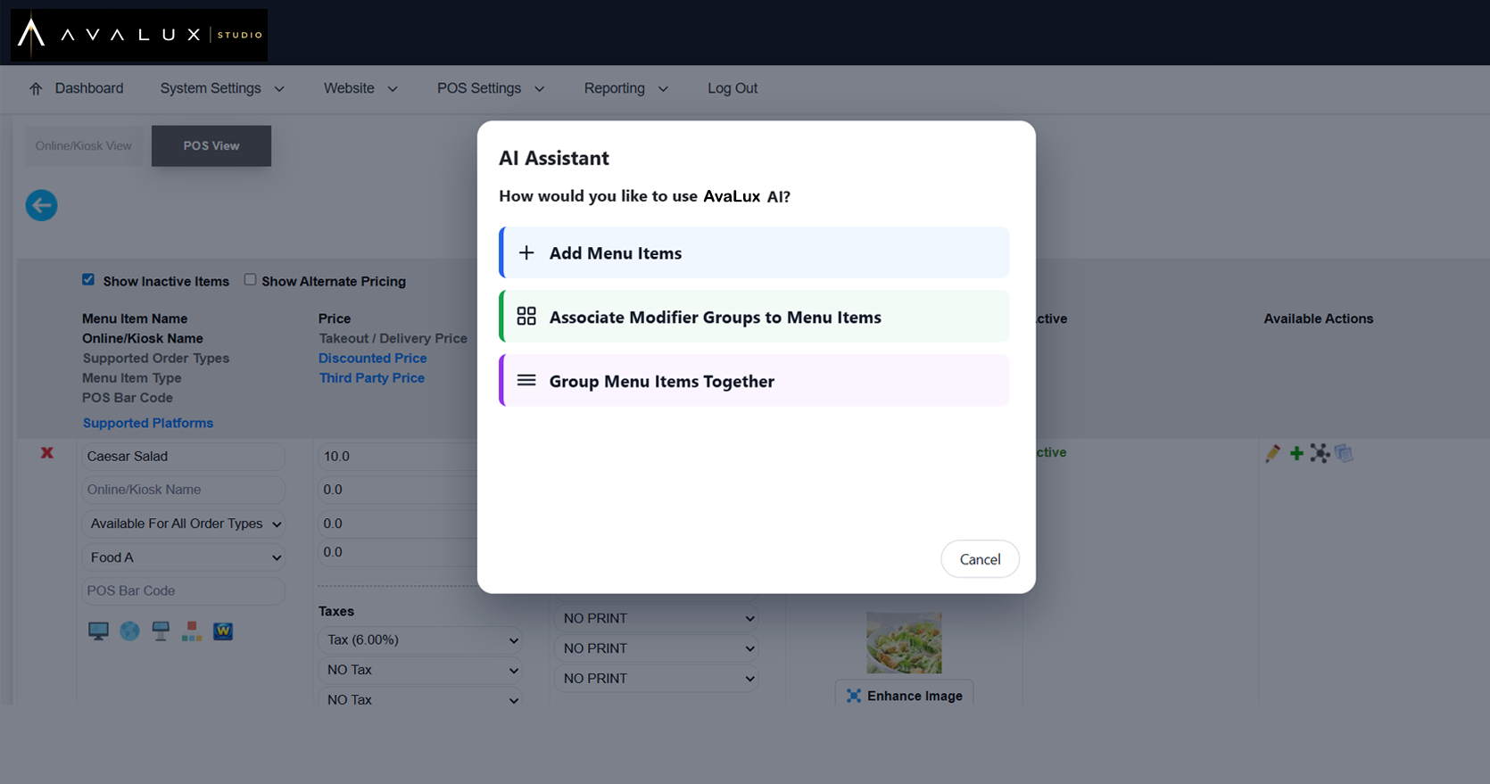 Avalux Studio command hub preview