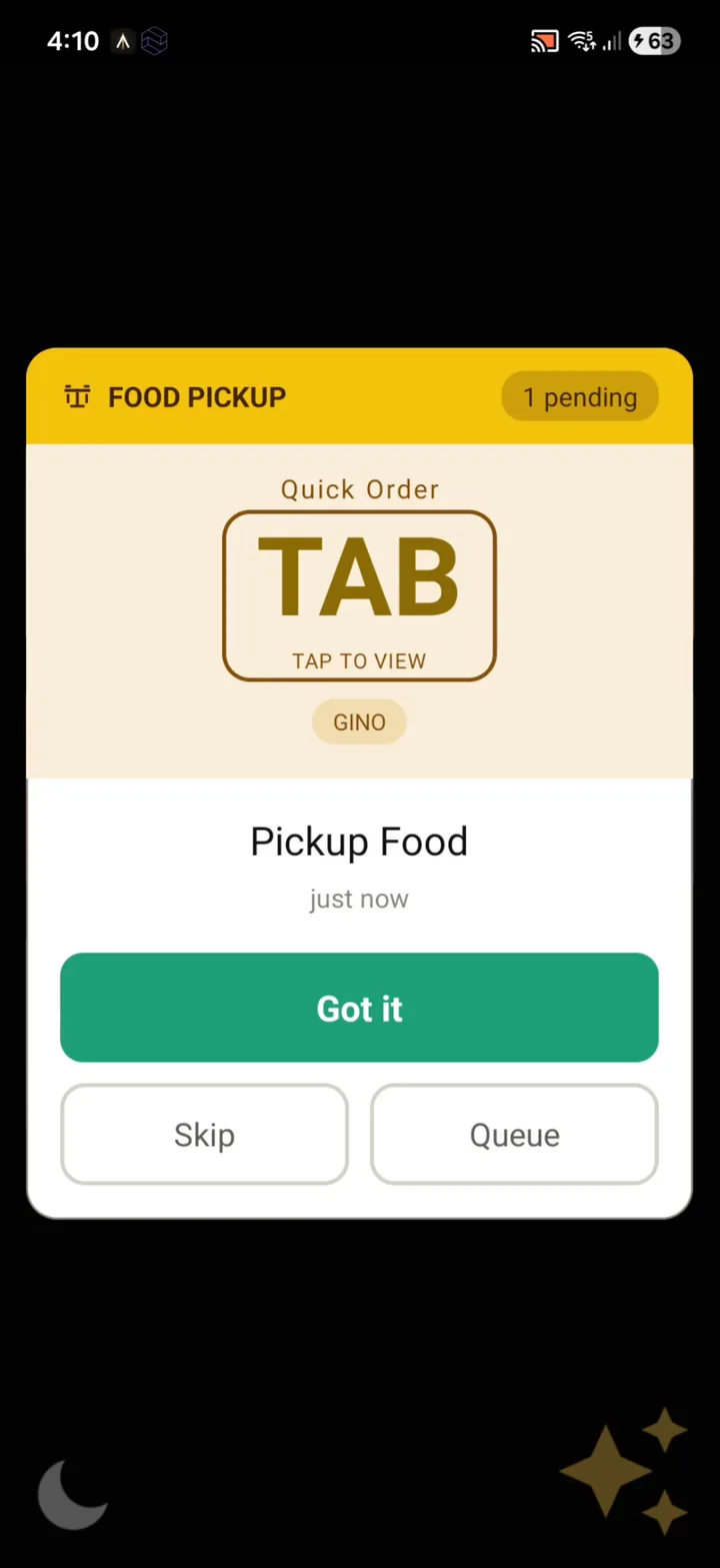 AvaLux Spark Food Pickup alert