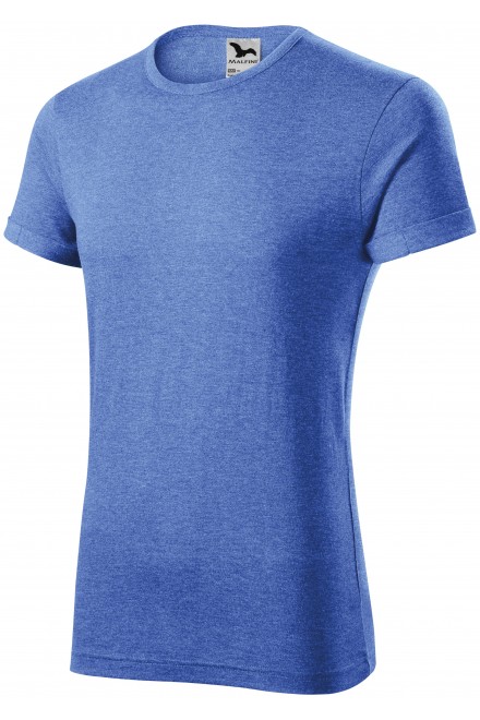 Pánské triko s vyhrnutými rukávy, modrý melír