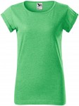 Dámské triko s vyhrnutými rukávy, zelený melír