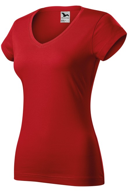 Дамска приталена тениска с V-образно деколте, червен