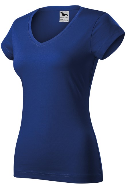 Дамска приталена тениска с V-образно деколте, кралско синьо