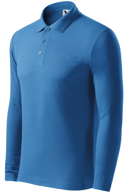 Мъжка риза поло с дълъг ръкав, светло синьо