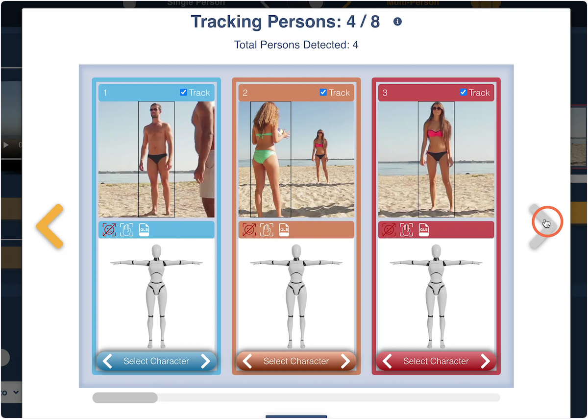 Use the arrows to navigate the multi-person selection