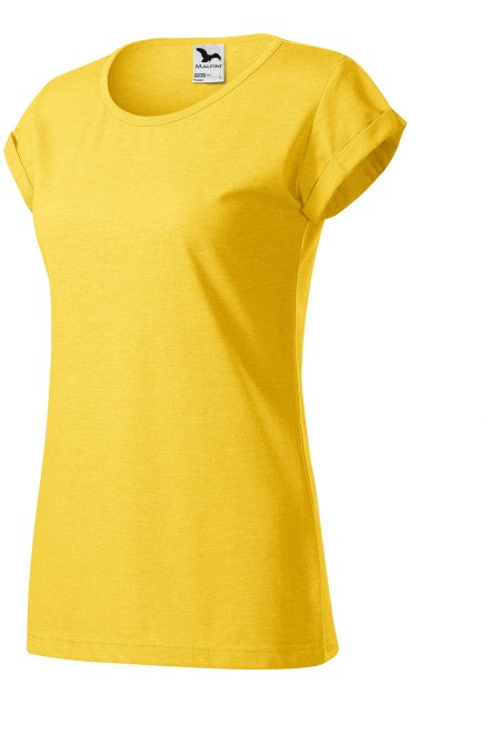 Tricou de damă cu mâneci rulate, marmură galbenă
