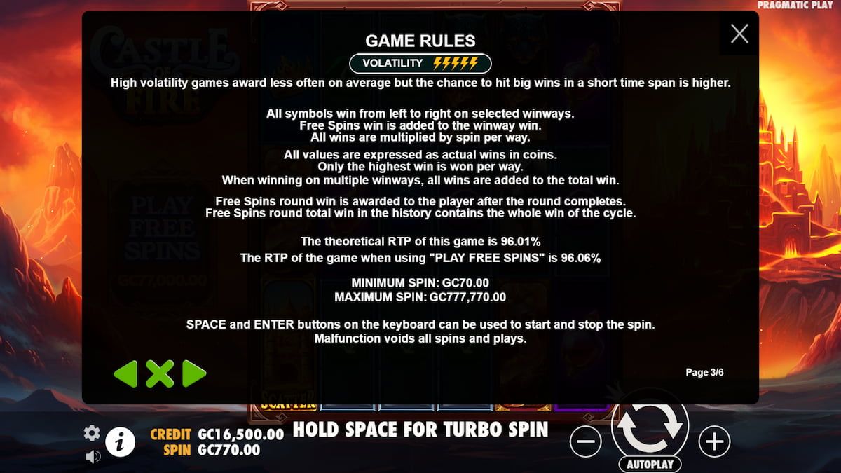 Castle of Fire slot game rules