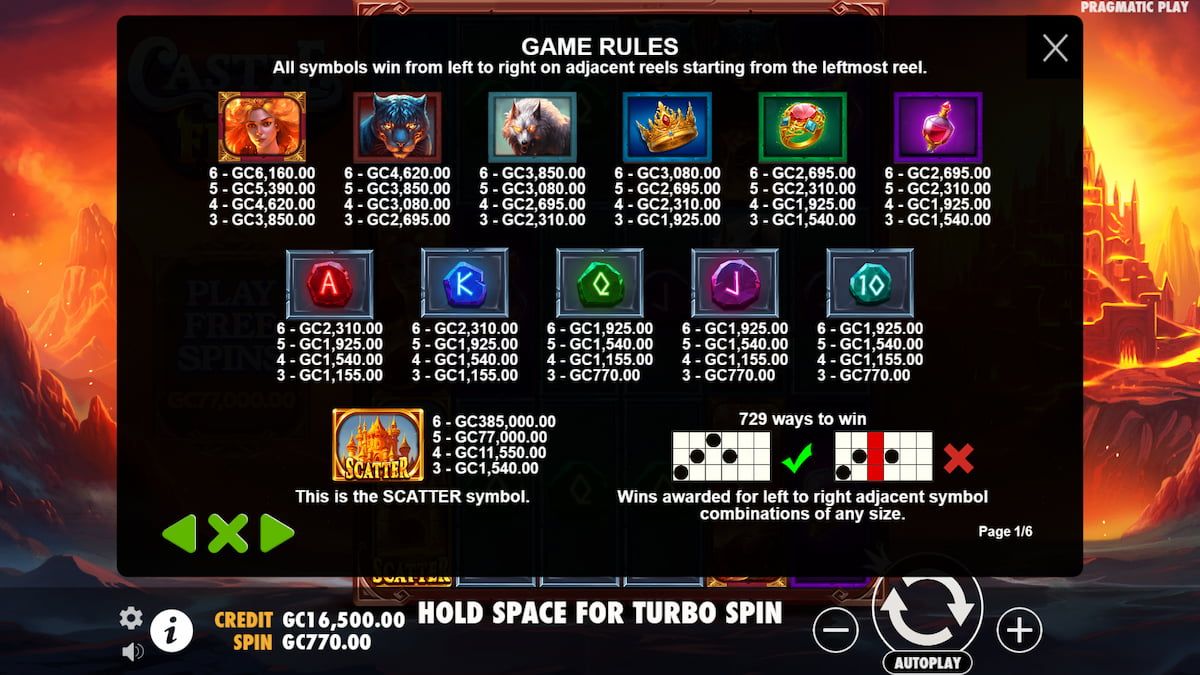 Castle of Fire online slot game symbols