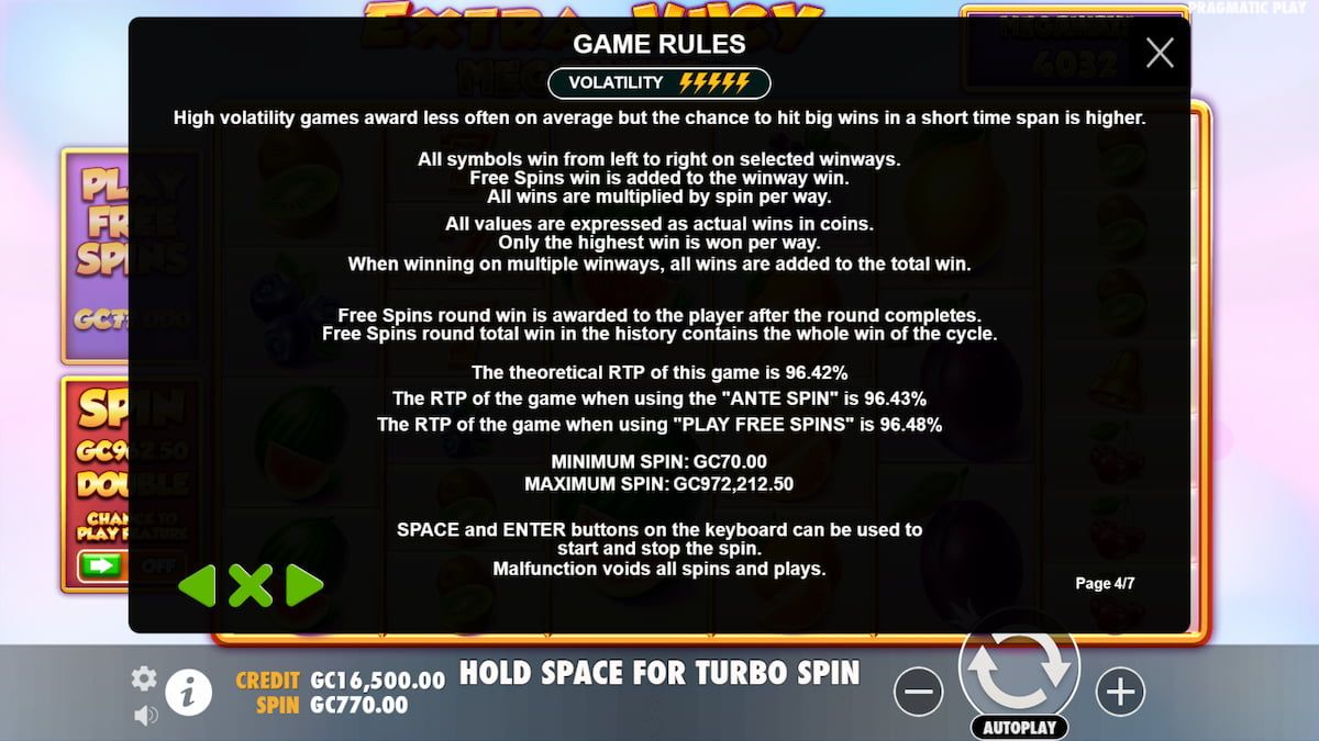 Extra Juicy Megaways slot game rules