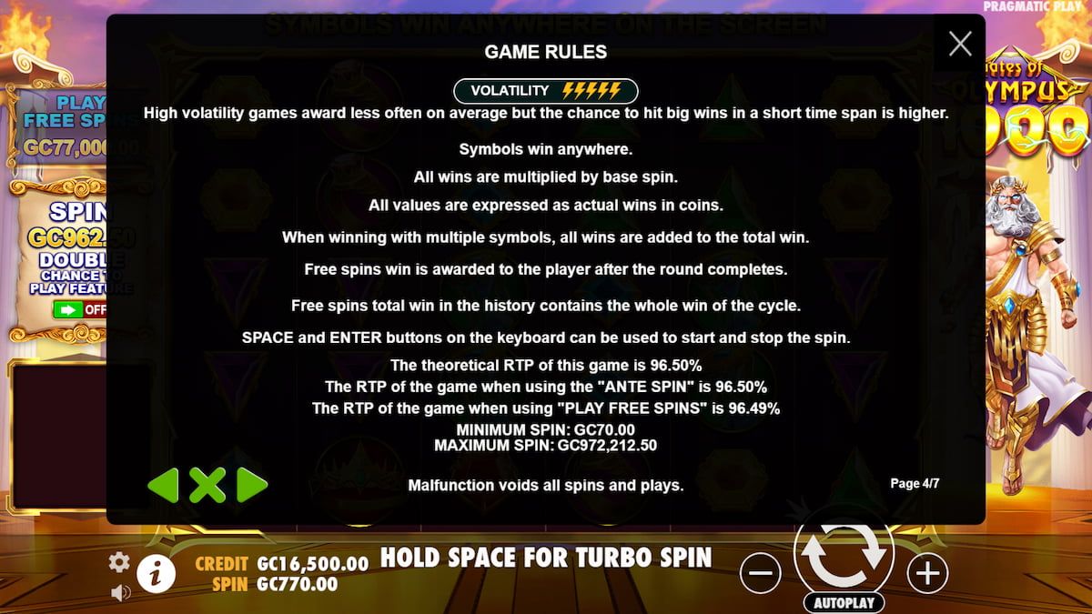 Gates of Olympus 1000 online slot game rules