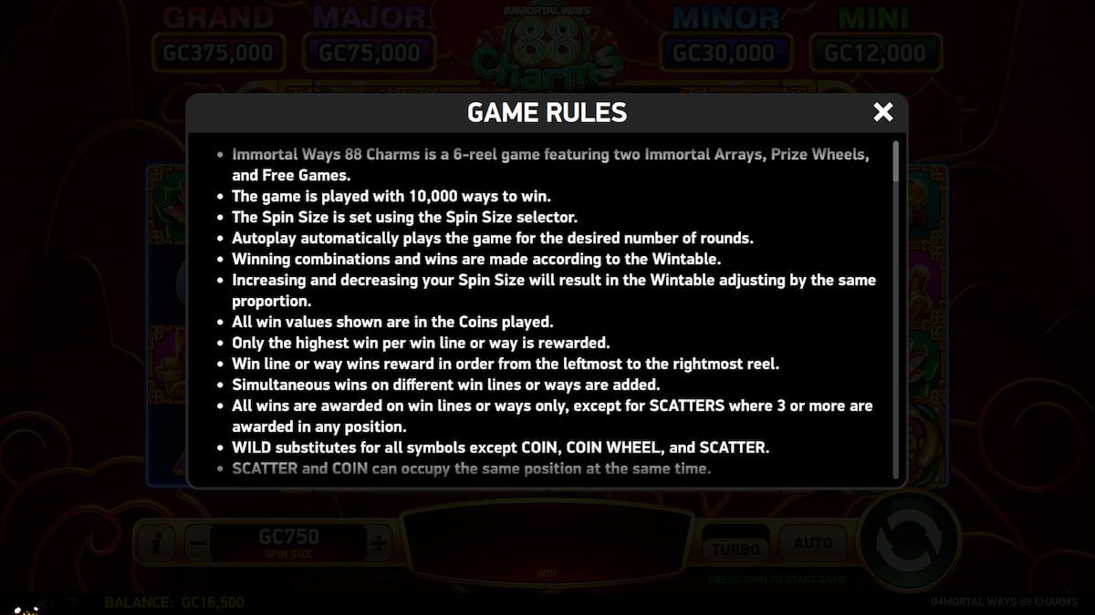 Immortal Ways 88 Charms game rules