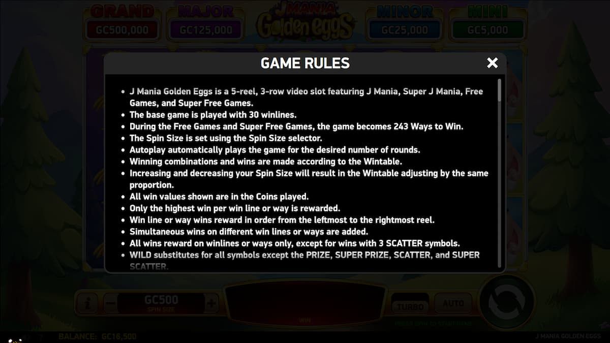 Jmania Golden Eggs slot game rules