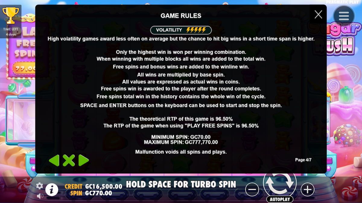 Sugar Rush slot game rules