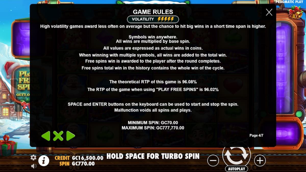 Xmas Spark slot game rules