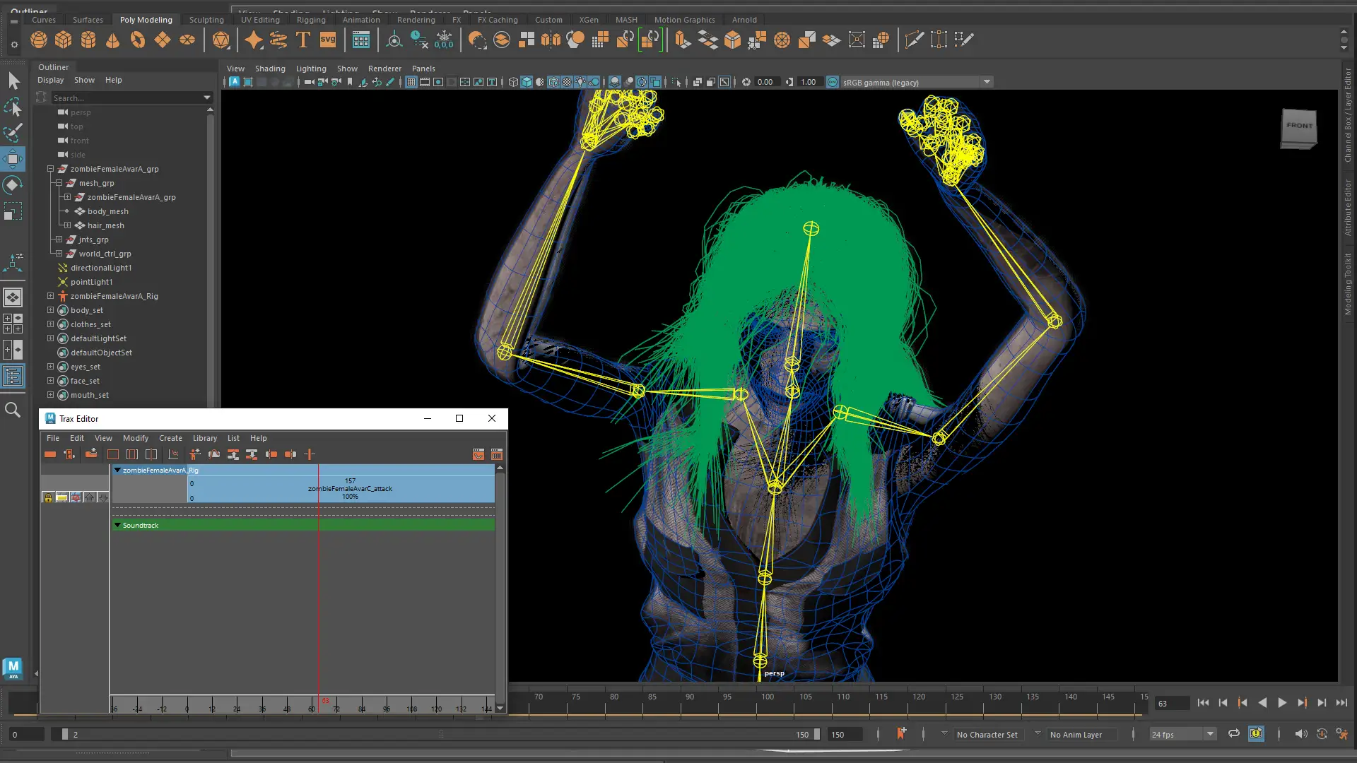 Zombie female rig and motion capture test