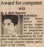 Award for computer wiz newspaper clipping