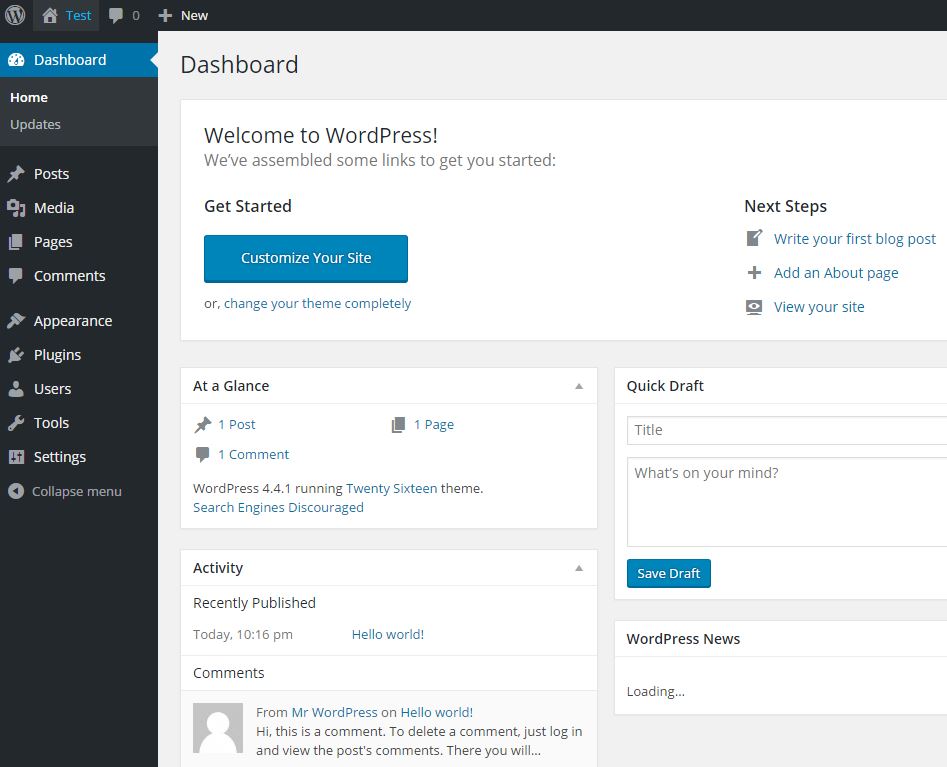 WordPress Dashboard