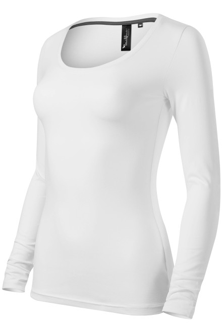 Γυναικείο μπλουζάκι με μακριά μανίκια και βαθύτερη λαιμόκοψη, λευκό