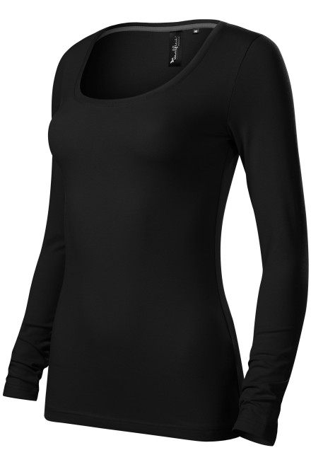 Γυναικείο μπλουζάκι με μακριά μανίκια και βαθύτερη λαιμόκοψη, μαύρος