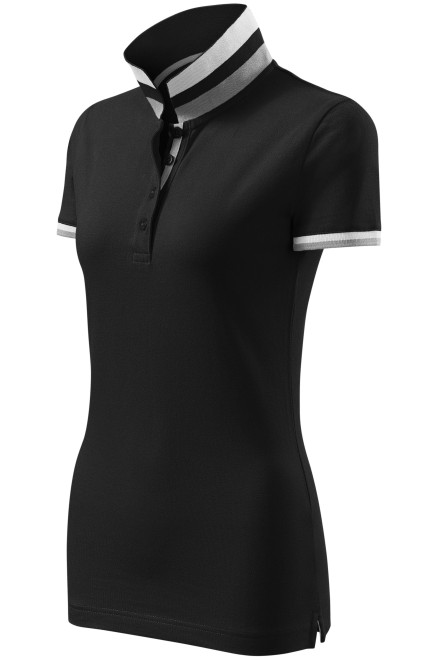 Γυναικείο πουκάμισο πόλο με ψηλό γιακά, μαύρος