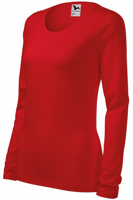 Levné dámské triko přiléhavé s dlouhým rukávem, červená