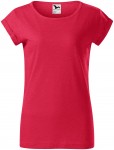 Levné dámské triko s vyhrnutými rukávy, červený melír