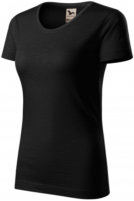 Damen-T-Shirt aus strukturierter Bio-Baumwolle, schwarz