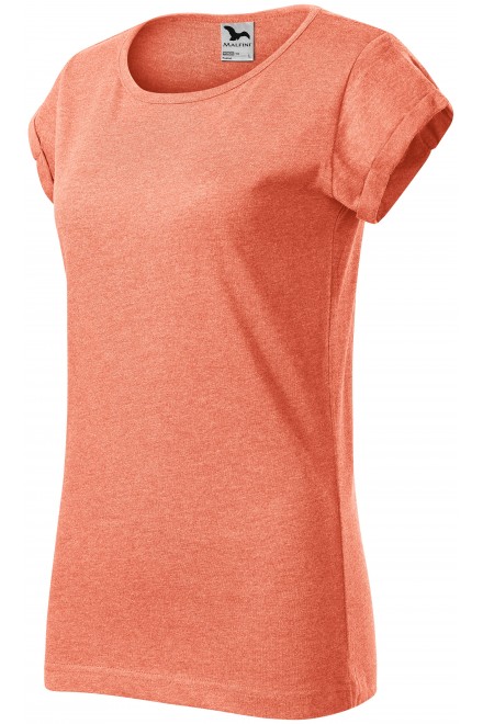 Damen T-Shirt mit gerollten Ärmeln, orange Marmor