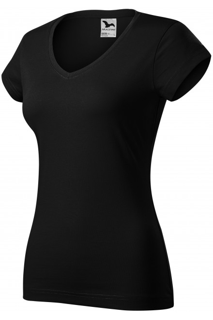 Slim Fit Damen T-Shirt mit V-Ausschnitt, schwarz