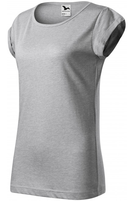 Damen T-Shirt mit gerollten Ärmeln, Silberner Marmor