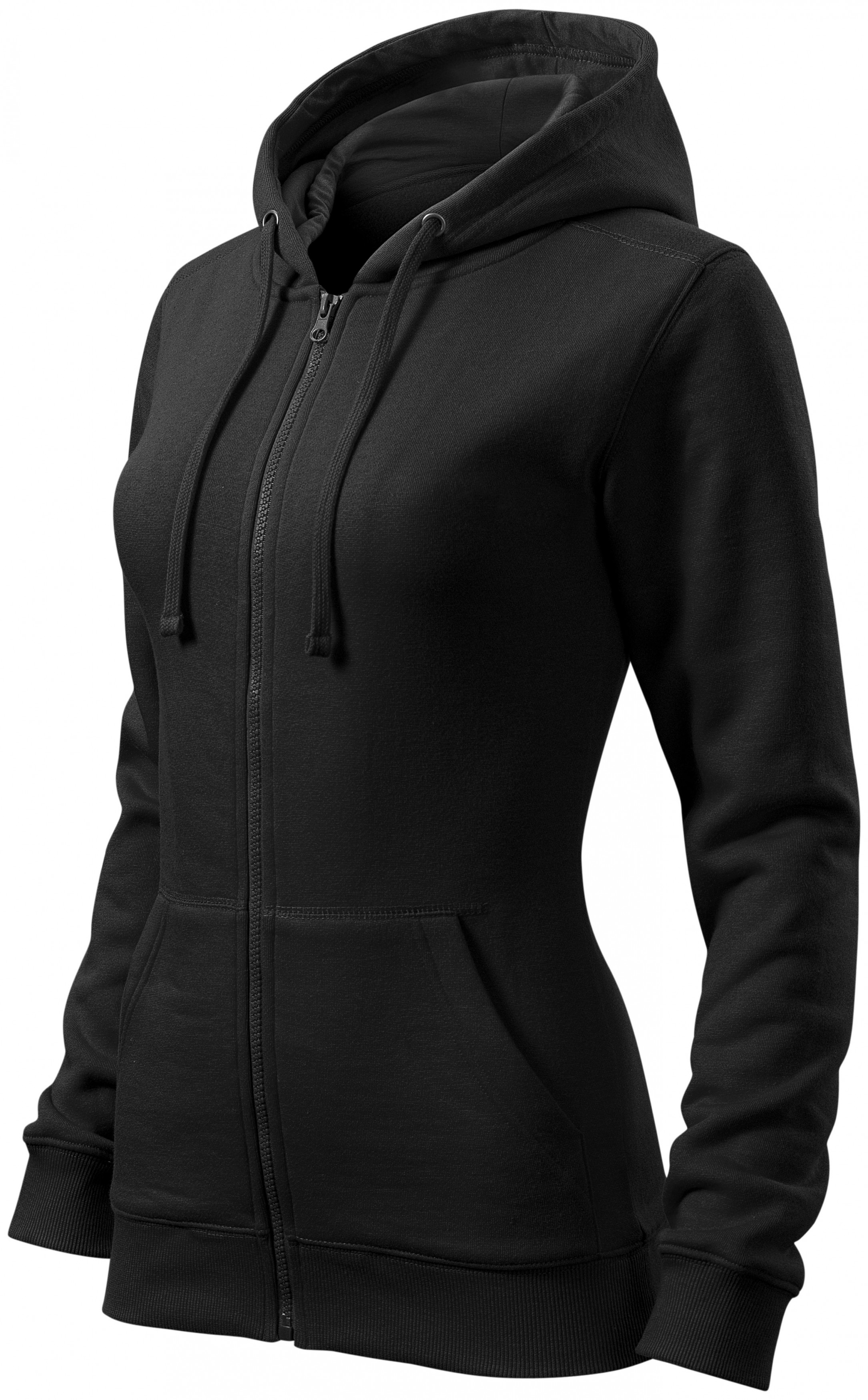 Női pulóver kapucnival, fekete, S | OlcsóPólók.eu