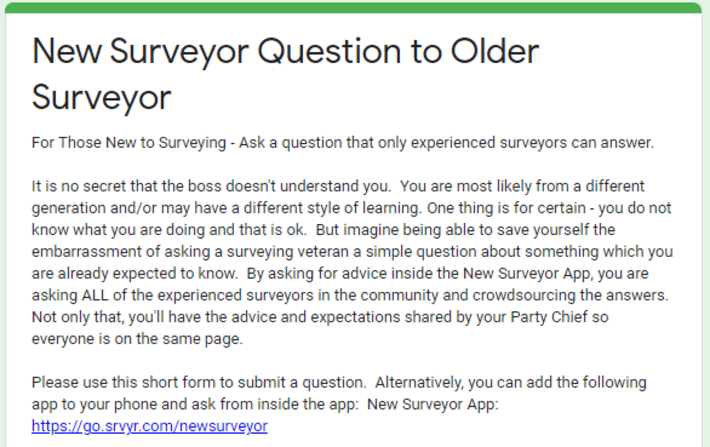 New Surveyors Ask Advice from Older Surveyors