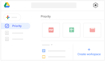Find "Priority" in the left column, and the "Create workspace" tile on the right. Find "Priority" in the left column, and the "Create workspace" tile on the right.