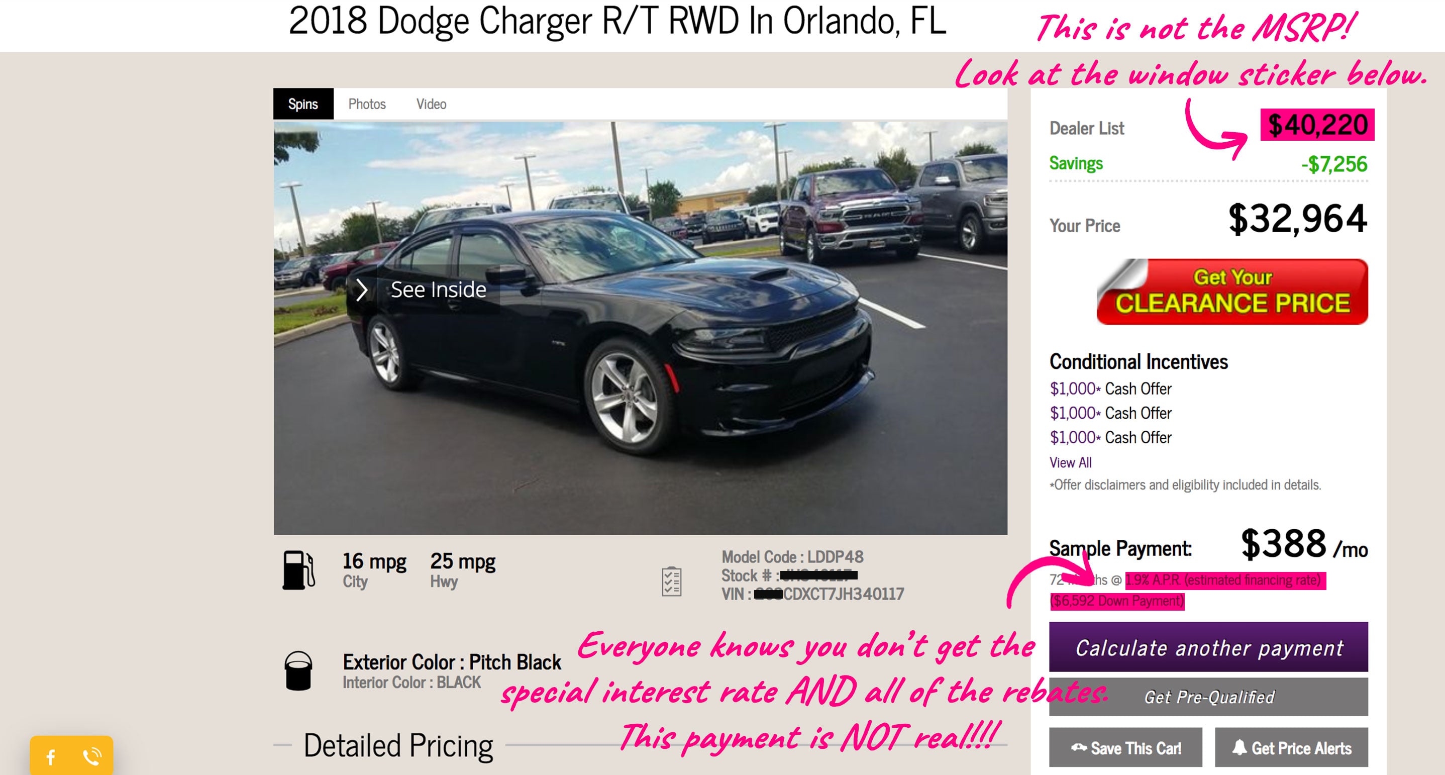 sample online listing for 2018 Dodge Charger