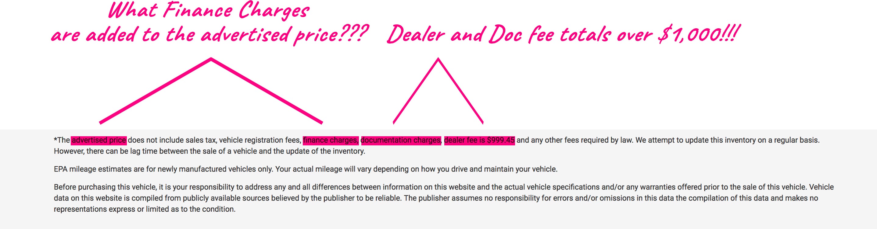 disclosure for above dealer price listing