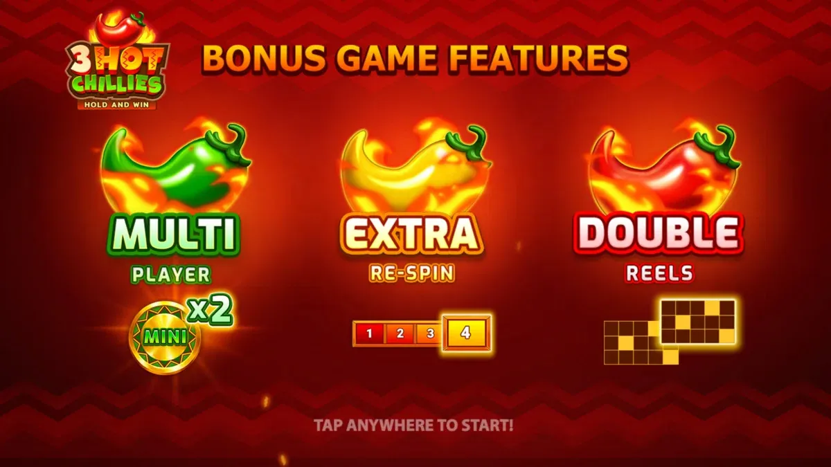 List of slot bonus features available on 3 Hot Chillies social casino game