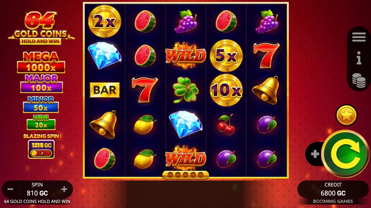 Game screen on 64 Gold Coins Hold and Win online slot machine