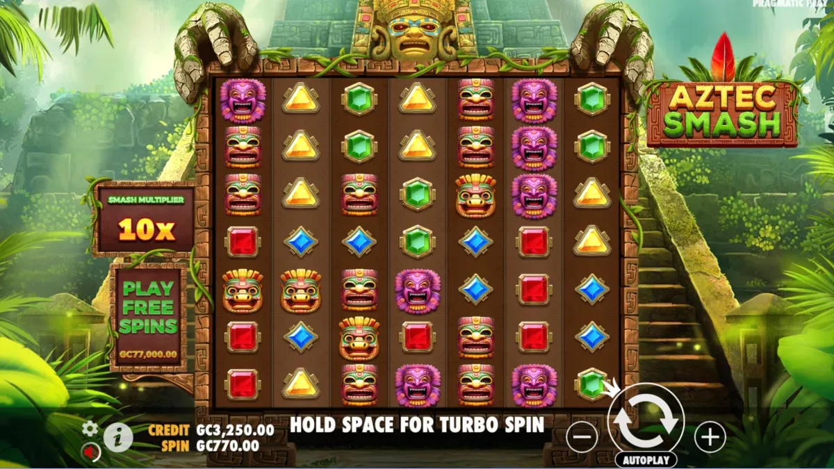 Game play and spin on Aztec Smash online slot at SpinBlitz free spins casino