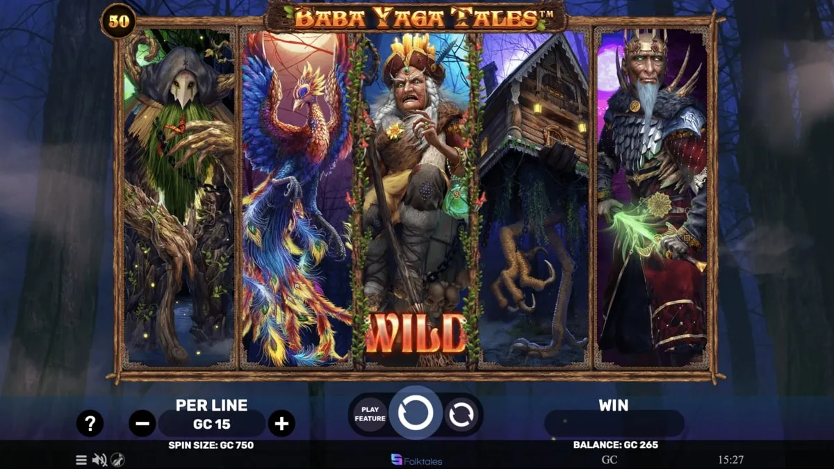 Game play on Baba Yaga Tales, an online slot game at SpinBlitz free spins casino 
