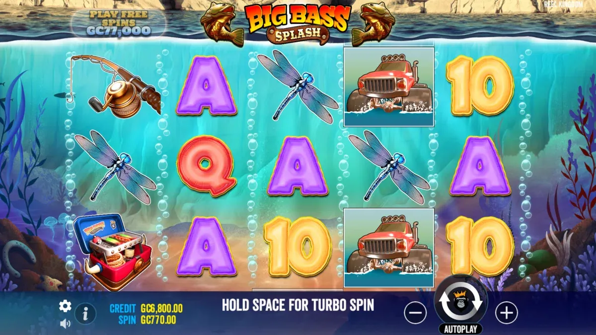Gameplay on Big Bass Splash online slot at SpinBlitz freespins social casino