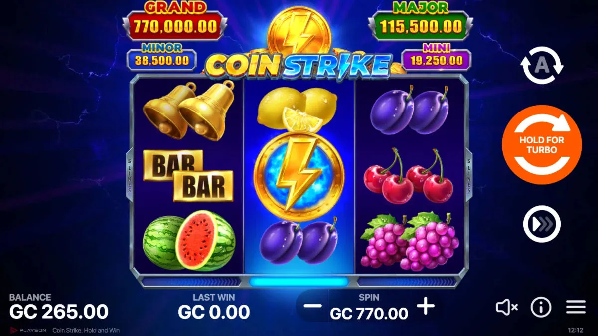 Gameplay on social casino slot Coin Strike Hold and Win