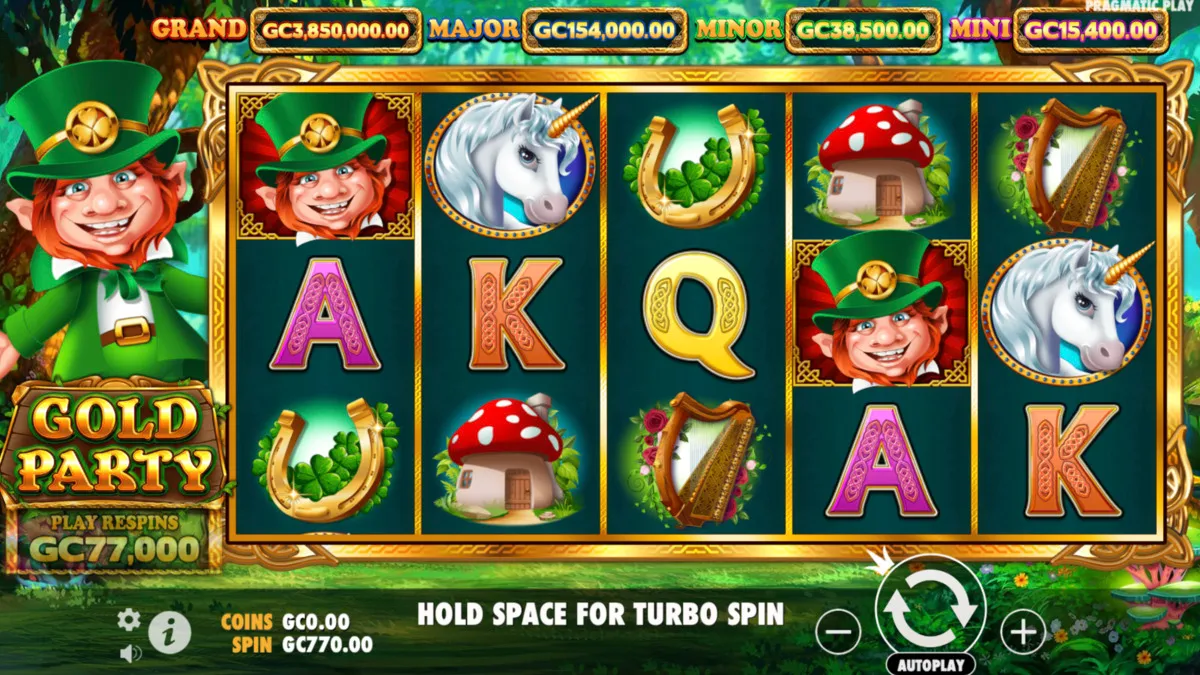 Game screen on Gold Party online slot at SpinBlitz