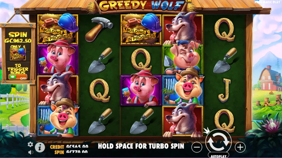 Reels and rows on Greedy Wolf online slot game at SpinBlitz