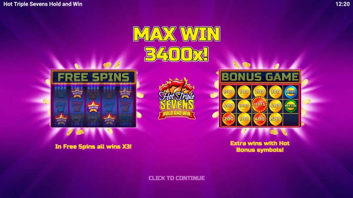 Set of bonus features on Hot Triple Sevens Hold and Win online slot game