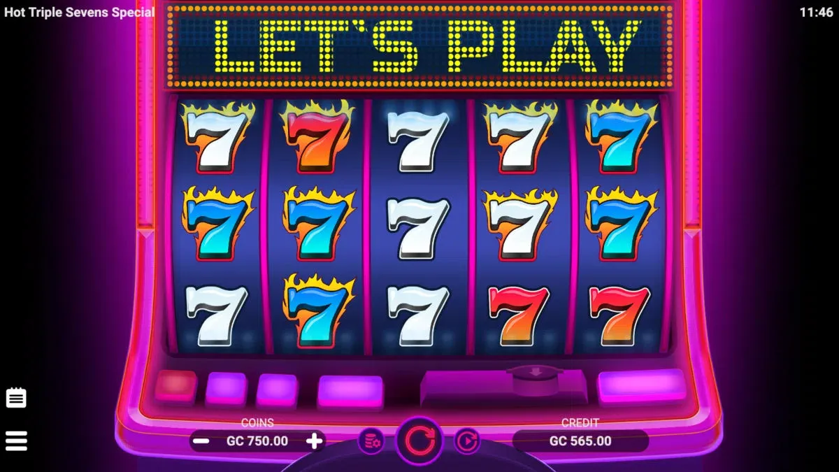Game grid on online slot Hot Triple Sevens Special, on SpinBlitz