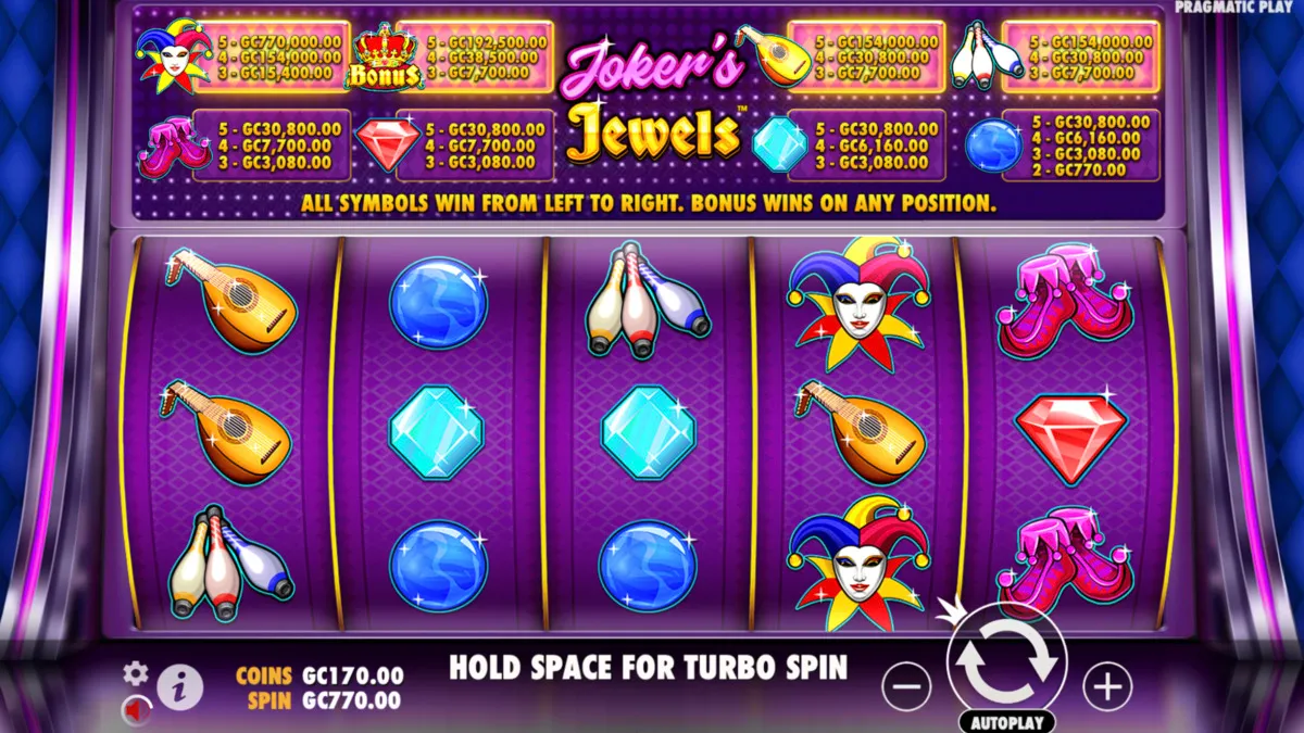 Gameplay on Joker's Jewels online slot