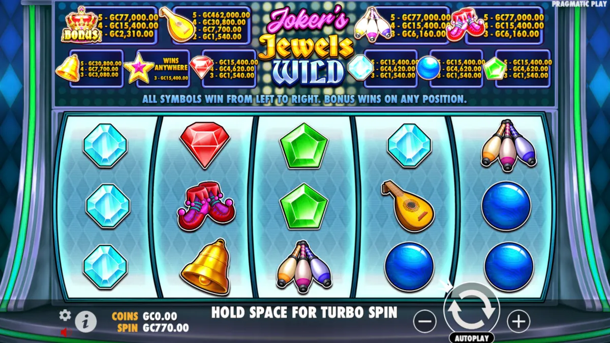 Gameplay on Joker's Jewels Wild online slot at SpinBlitz