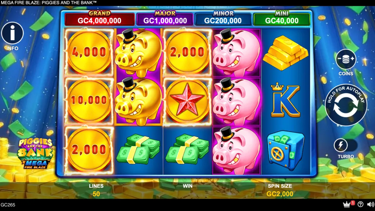 Game play on Mega Fire Blaze: Piggies and the Bank online slot 