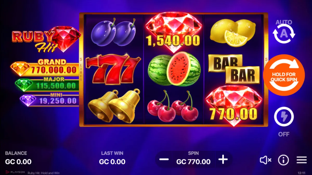 Gameplay on Ruby Hit: Hold and Win online slot at SpinBlitz