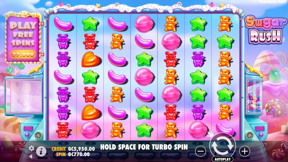 Game screen of Sugar Rush online slot at SpinBlitz free spins casino