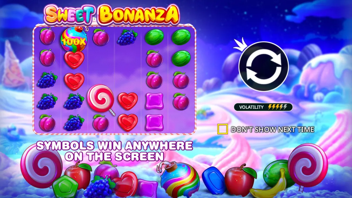 Initial game screen on Sweet Bonanza Online slot